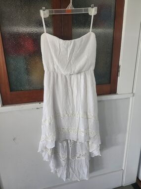 Boho White Lace Sundress ♡ Strapless High-Low Summer Dress